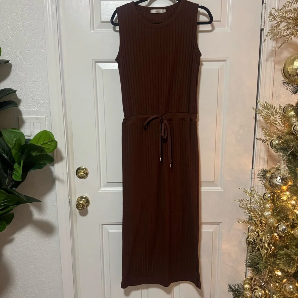 Moussy Wide Ribbed Brown Knit Dress One Size